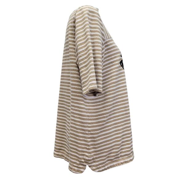 Hand Printed Upcycled Womens XL Cow Heifer Please Striped Back Button Top - Picture 3 of 5